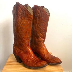 Vintage DAN POST Cognac Leather Cowboy Boots 7.5